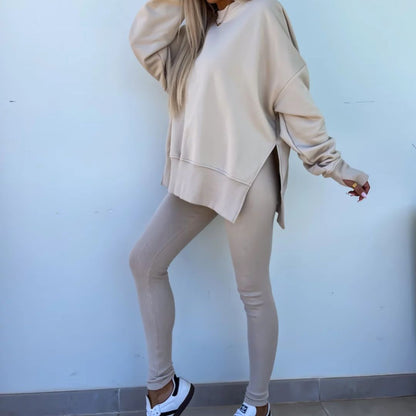 Dame Oversized Sweatshirt- Og Leggingssæt – Afslappet 2-delt Outfit Til Hverdagsbrug, Fritid Og Casual Stil