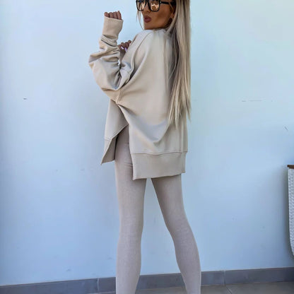 Dame Oversized Sweatshirt- Og Leggingssæt – Afslappet 2-delt Outfit Til Hverdagsbrug, Fritid Og Casual Stil