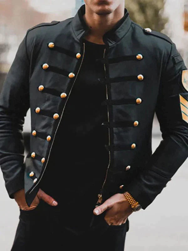 Men's military-inspired jacket with a high collar and button details – structured jacket for everyday wear, the office, leisure, and smart-casual style