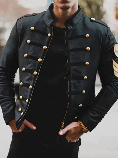 Men's military-inspired jacket with a high collar and button details – structured jacket for everyday wear, the office, leisure, and smart-casual style