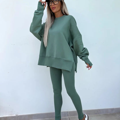 Dame Oversized Sweatshirt- Og Leggingssæt – Afslappet 2-delt Outfit Til Hverdagsbrug, Fritid Og Casual Stil