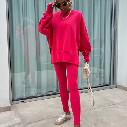 Dame Oversized Sweatshirt- Og Leggingssæt – Afslappet 2-delt Outfit Til Hverdagsbrug, Fritid Og Casual Stil