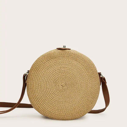 Women's Round Woven Straw Crossbody Bag with Long Adjustable Strap - Lightweight Summer Bag for Vacation, the Beach, Everyday Use, and Leisure