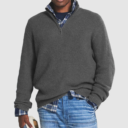 Herre Cashmere Sweater med Kvart Lynlås – Ribstrikket Strik med Almindelig Pasform til Efterår og Vinter