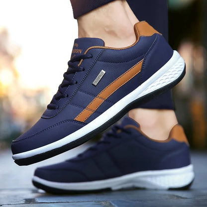Zapatillas bajas para hombre con cordones, suela acolchada y diseño de paneles - Calzado casual cómodo para el día a día, el tiempo libre y un estilo relajado