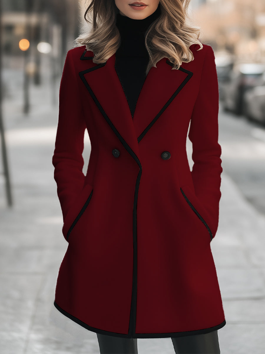 Women's Double-Breasted Blazer Coat with Contrasting Trim – Elegant Tailored Jacket for Work, Smart-Casual Style, and Everyday Wear