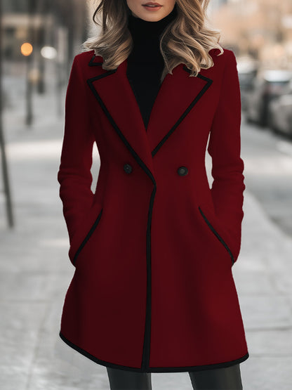 Women's Double-Breasted Blazer Coat with Contrasting Trim – Elegant Tailored Jacket for Work, Smart-Casual Style, and Everyday Wear
