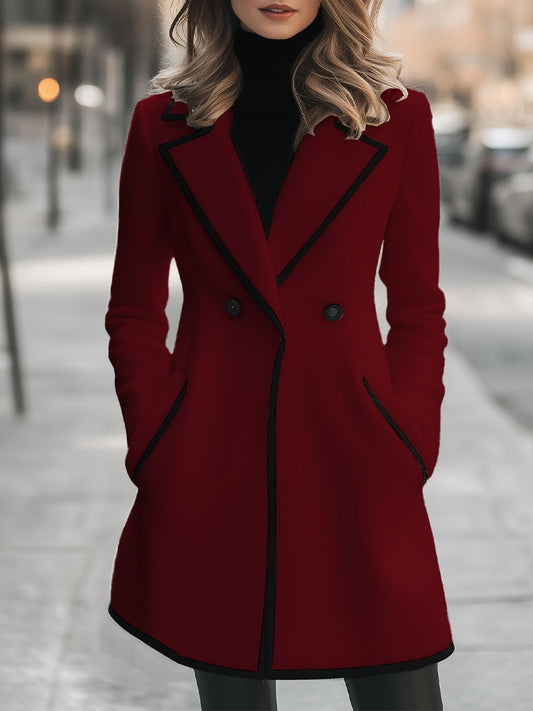 Women's Double-Breasted Blazer Coat with Contrasting Trim – Elegant Tailored Jacket for Work, Smart-Casual Style, and Everyday Wear