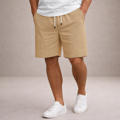 Herre Hørshorts Med Snøretalje Og Print – Afslappede Sommershorts Til Ferie, Strand, Fritid Og Hverdagsbrug