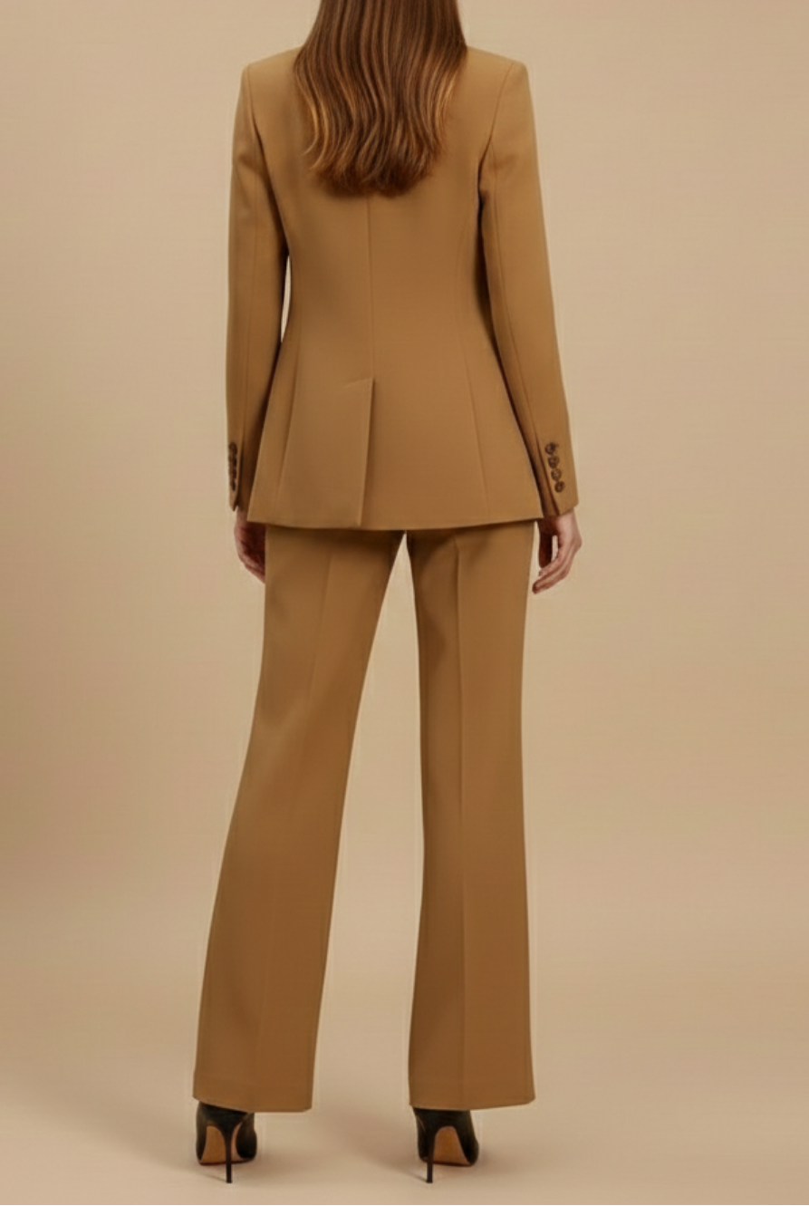Women's three-piece suit with fitted blazer, vest, and flared trousers - an elegant set for business, formal events, and stylish occasions