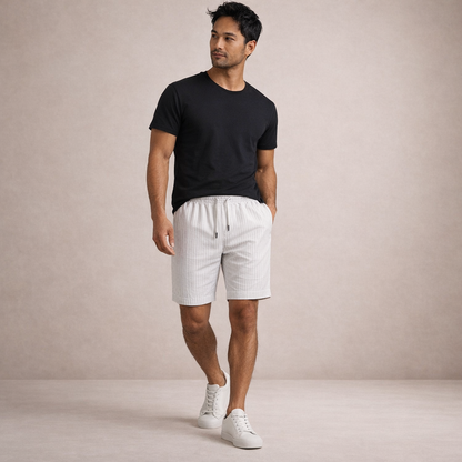 Herre Hørshorts Med Snøretalje Og Print – Afslappede Sommershorts Til Ferie, Strand, Fritid Og Hverdagsbrug