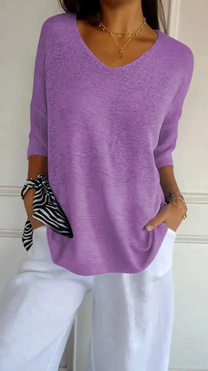 Women's Loose-Fit V-Neck Knit Top – Lightweight and Long Knitwear for Everyday Wear, Leisure and Smart Casual Style