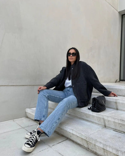 Women's Long Wool-Blend Coat with Textured Design - Elegant and Casual Winter Outerwear for Cold Days, Everyday Wear, the Office and Smart Casual Style