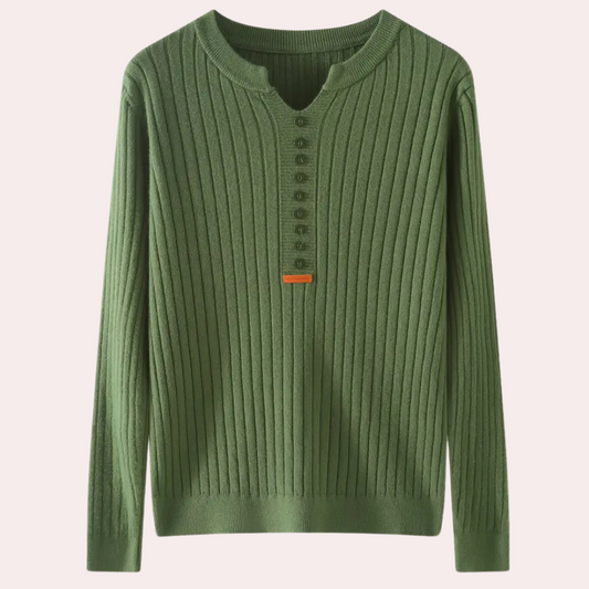 Women's Ribbed Long-Sleeve Knit Sweater with Button Placket