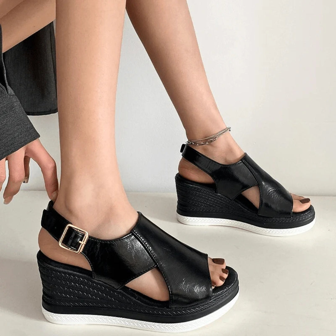 Dame Sandaler Med Metallisk Platform Og Kilehæl – Slingback-Sandaler Til Sommerbrug