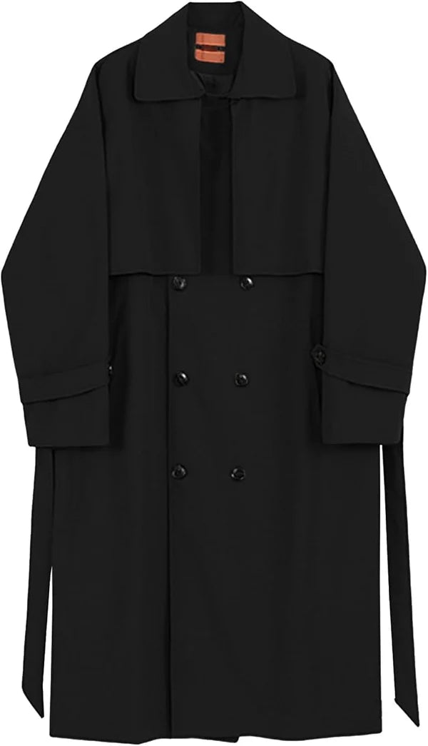 Pánský dlouhý dvouřadý trenčkot se širokými klopami a krycí légou – ležérní kabát na míru na podzim, zimu, pro každodenní nošení i ve stylu smart casual
