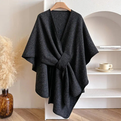 Women's Belted Poncho Coat – Wind-Resistant Outerwear for Autumn, Winter, Leisure, and Everyday Wear