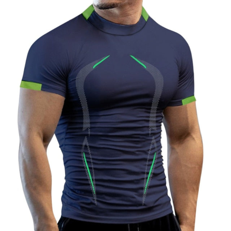 Tricou de compresie bărbătesc cu mâneci scurte și croială cambrată – bluză sport de antrenament cu panouri de performanță pentru fitness, alergare și sport