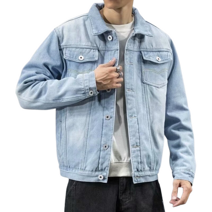 Jachetă trucker din denim pentru bărbați, căptușită cu fleece, cu închidere cu nasturi și croială lejeră – jachetă călduroasă pentru toamnă, iarnă, purtare zilnică și timp liber