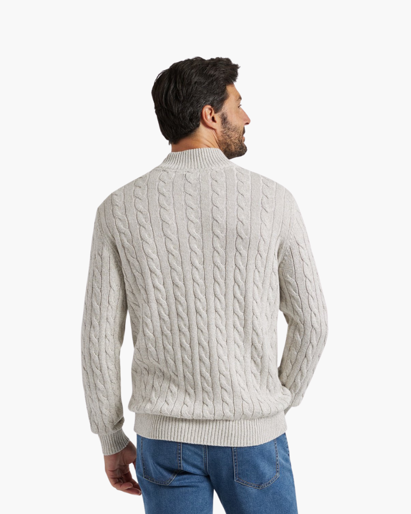 Herre Kabelstrikket Sweater Med Halv Lynlås