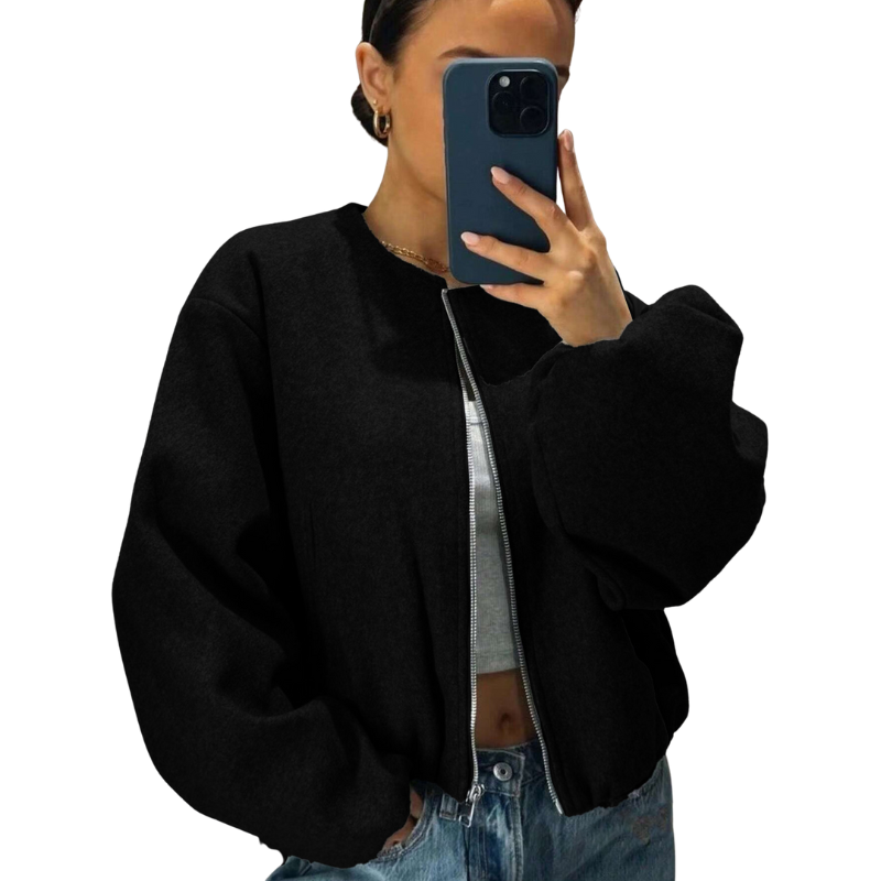 Women's Cropped Bomber Jacket with Zipper and a Relaxed Fit - Versatile Jacket for Streetwear, Everyday Wear, and Transitional Seasons