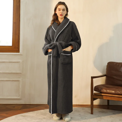 Women's Flannel Robe with Belt – Warm Robe for Home, Relaxation, and Cold Winter Days