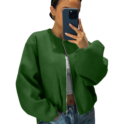 Women's Cropped Bomber Jacket with Zipper and a Relaxed Fit - Versatile Jacket for Streetwear, Everyday Wear, and Transitional Seasons