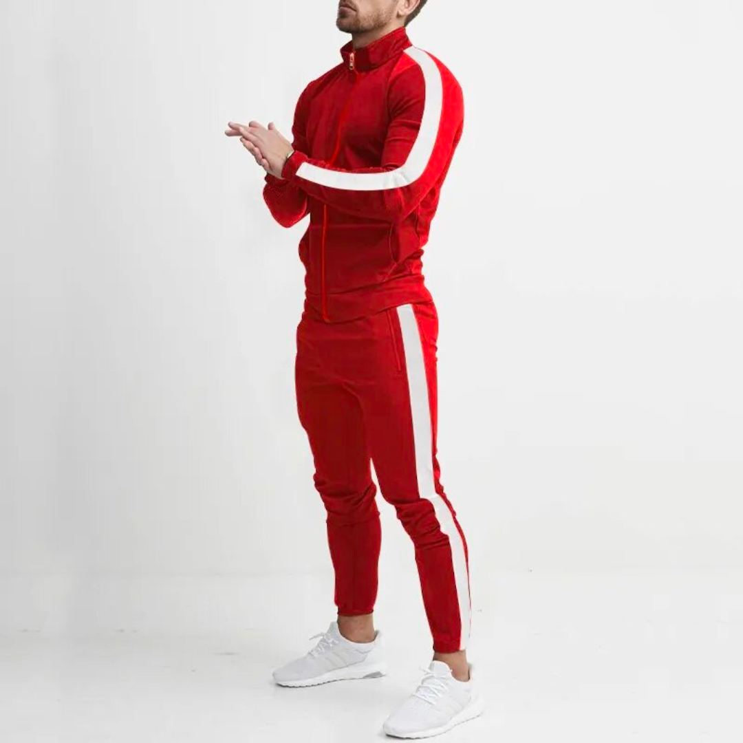 Męski dres slim fit z gładką bluzą zapinaną na zamek i spodniami – 2-częściowy zestaw sportowy na trening, czas wolny i co dzień