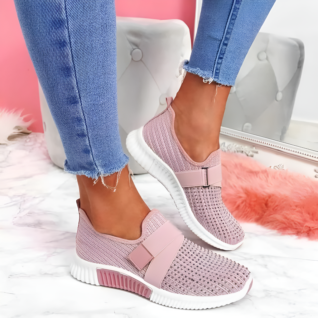 Dame Slip-on Sneakers I Strik Med Elastisk Rem – Lette Hverdagssko Til Fritid, Gåture, Rejser Og Afslappede Outfits