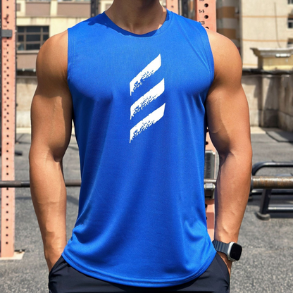 Top deportivo ligero sin mangas para hombre con cuello redondo y detalle gráfico frontal - Top deportivo de entrenamiento para fitness, correr, hacer deporte y disfrutar del tiempo libre