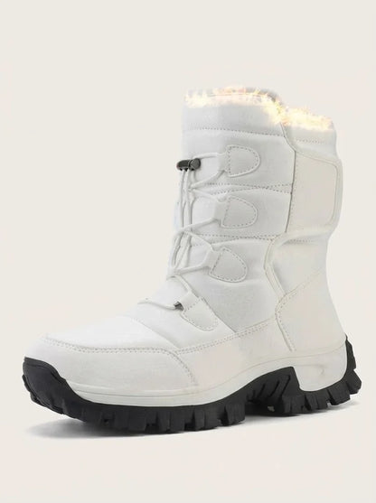 Botas de nieve para hombre con forro de felpa, diseño high-top y suela dentada antideslizante - botas de invierno cálidas para días fríos y actividades al aire libre