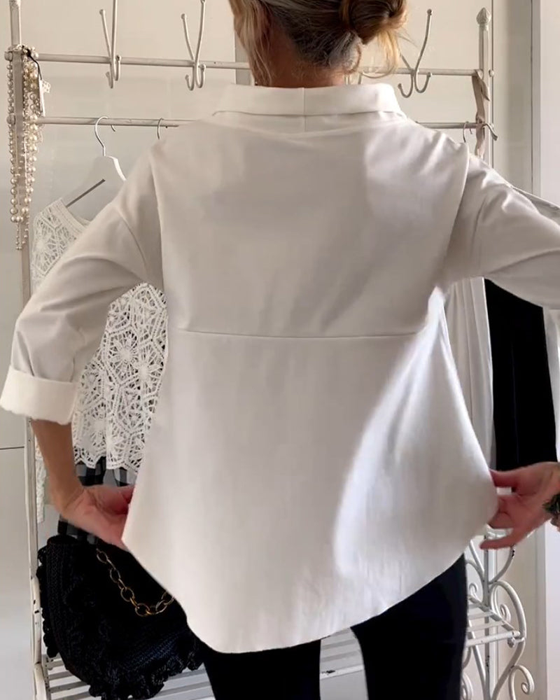 Dámská bavlněná halenka se širokým výstřihem a 3/4 rukávy – ležérní top pro každodenní nošení, do kanceláře a elegantní styl