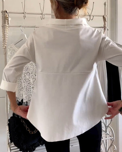 Dámská bavlněná halenka se širokým výstřihem a 3/4 rukávy – ležérní top pro každodenní nošení, do kanceláře a elegantní styl