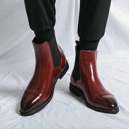 Pánské elegantní chelsea boty se špičatou špičkou a elastickými bočními panely - kotníkové boty s nízkým podpatkem do kanceláře, na večírek a pro elegantně ležérní styl