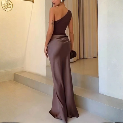 Women's Asymmetrical Maxi Dress – One-Shoulder Guest Dress for Summer Weddings and Receptions
