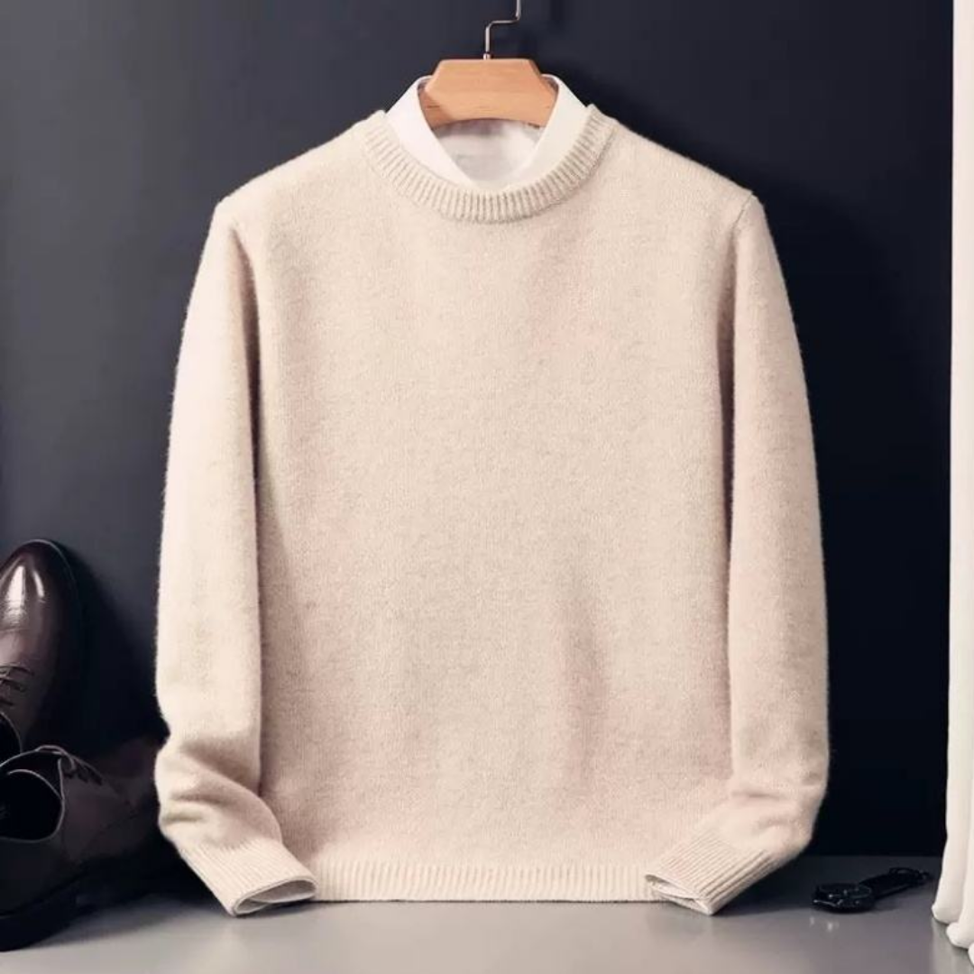 Męski klasyczny zimowy sweter z okrągłym dekoltem – miękki dzianinowy sweter z długimi rękawami i ściągaczami, do eleganckiego stylu casual i na co dzień