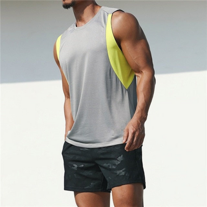 Camiseta deportiva color block para hombre, sin mangas, con cuello redondo y amplias sisas - camiseta de tirantes informal para entrenamiento, fitness, running y tiempo libre