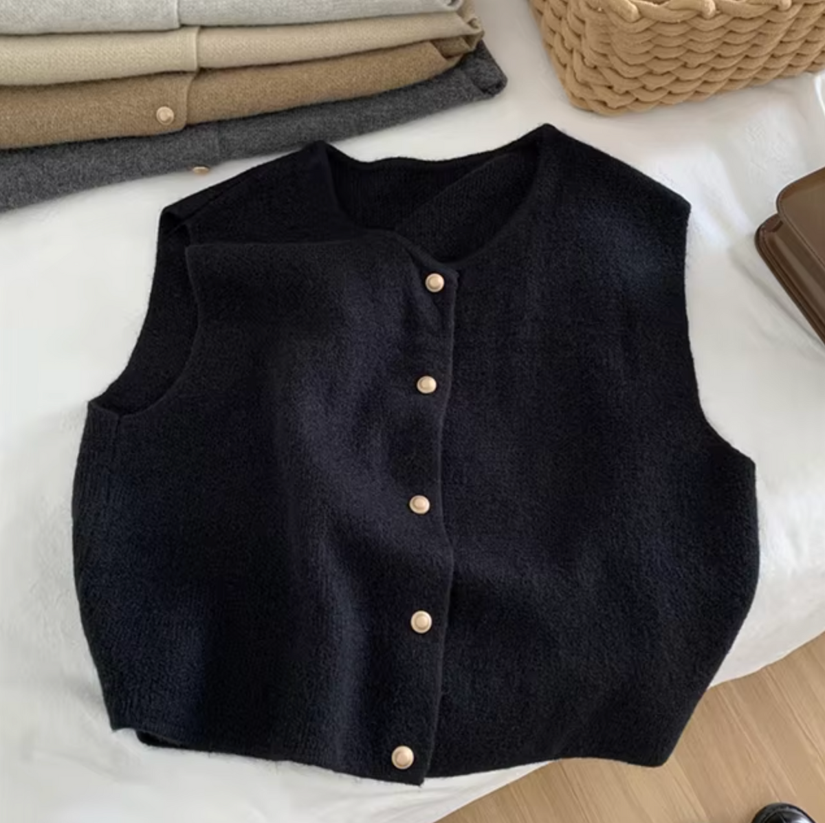 Women's Sleeveless Knitted Button Vest – Soft and Versatile Top for Work, Transitional Seasons, and Casual Everyday Wear