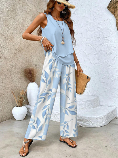Set de damă din 2 piese, cu imprimeu și pantaloni cu croială largă – ținută elegantă pentru petreceri, vacanță, ținute de zi cu zi și stil smart casual