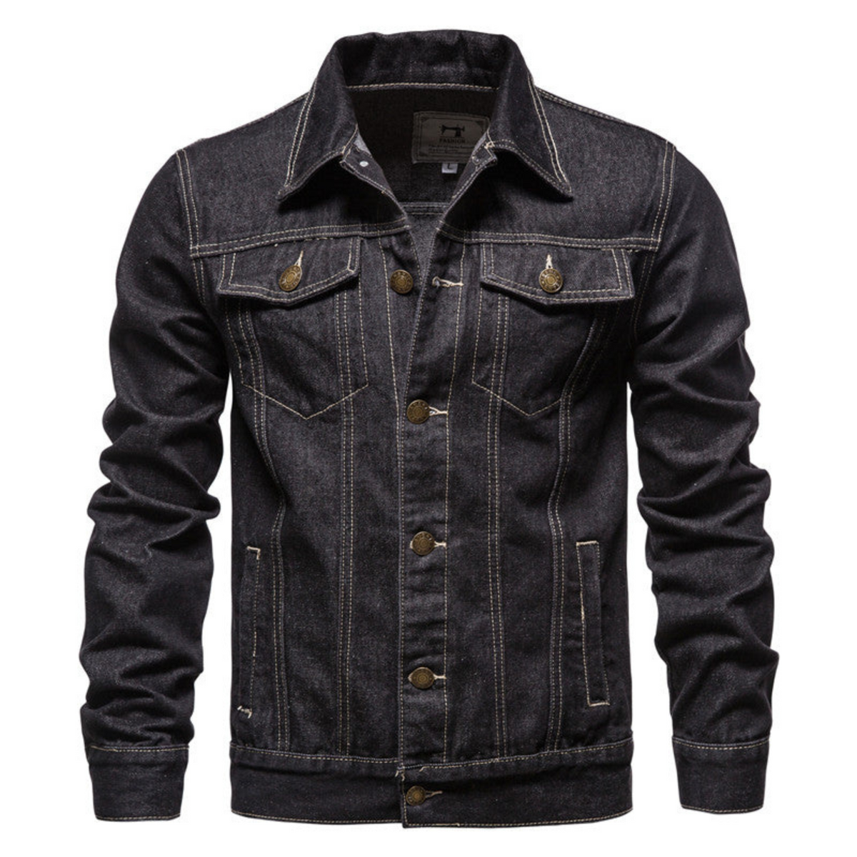 Jachetă clasică trucker din denim pentru bărbați, cu închidere cu nasturi și buzunare la piept – jachetă casual pentru toamnă, purtare zilnică, timp liber și stil smart casual