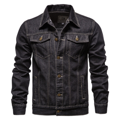 Jachetă clasică trucker din denim pentru bărbați, cu închidere cu nasturi și buzunare la piept – jachetă casual pentru toamnă, purtare zilnică, timp liber și stil smart casual