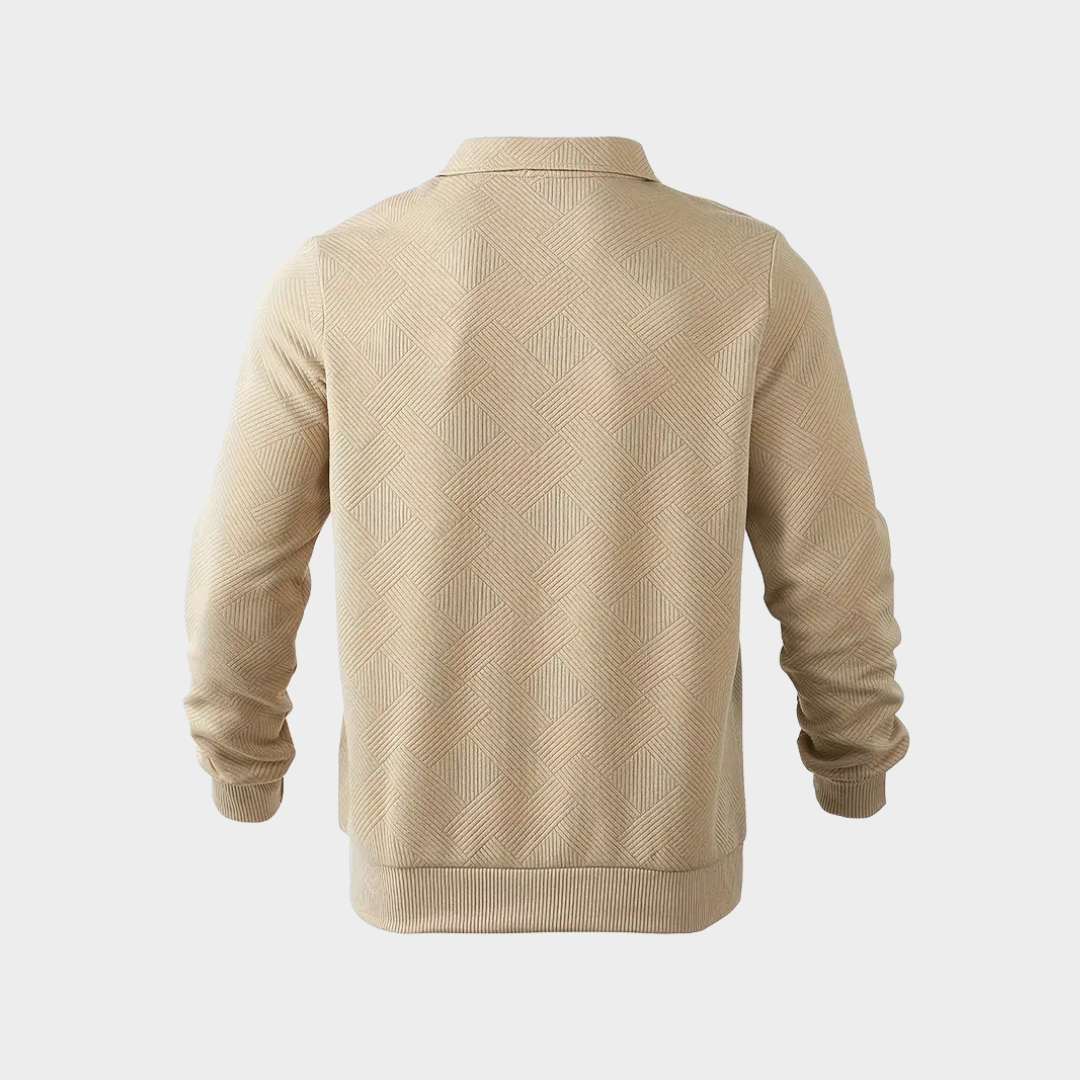 Herre Varm Polo-Sweatshirt Med Halv Lynlås – Afslappet Langærmet Lag Til Kontor Og Weekendbrug