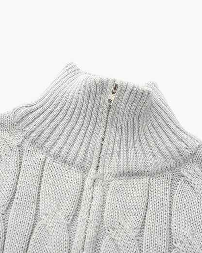 Herre Kabelstrikket Sweater Med Halv Lynlås