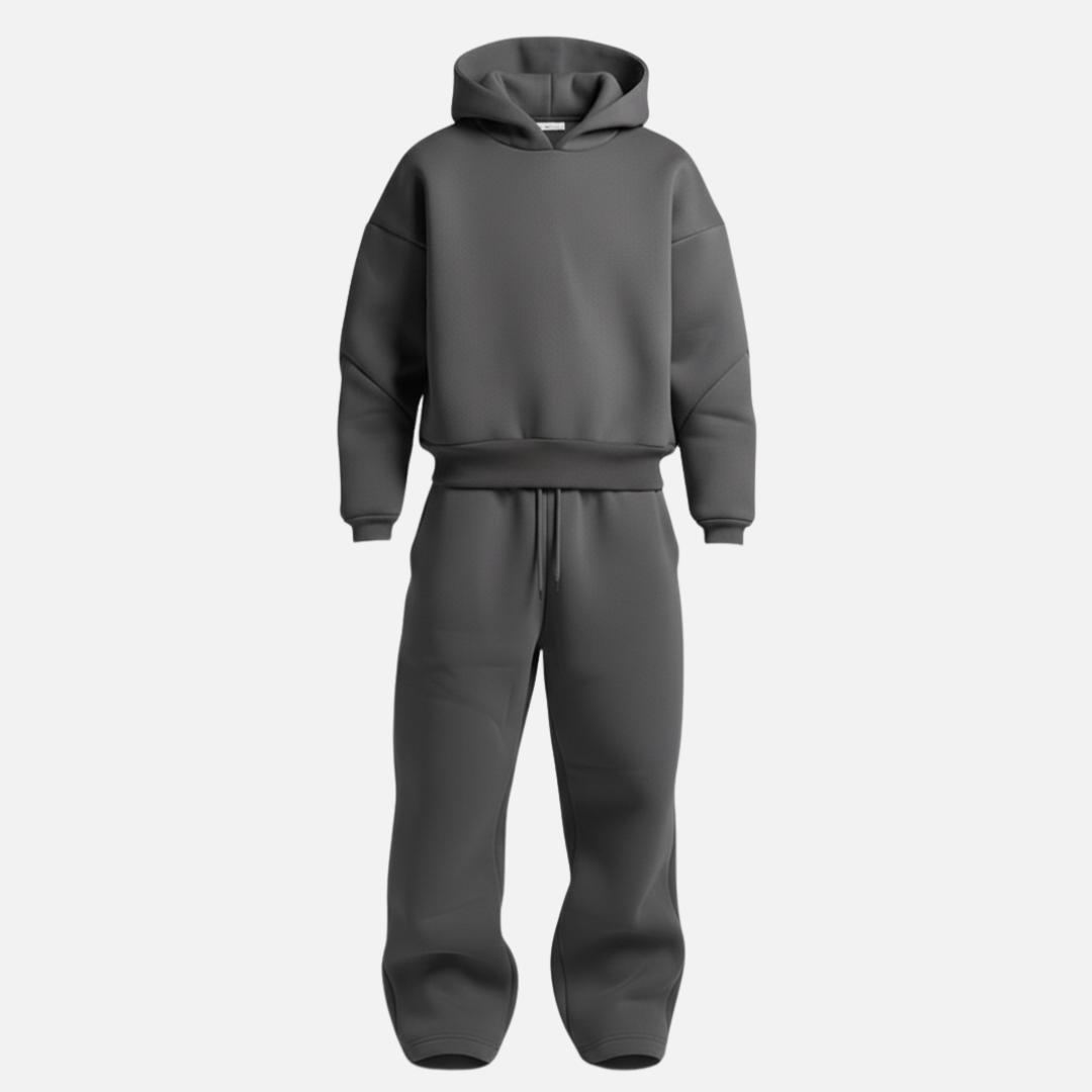 Męski oversize’owy dres z bluzą z kapturem i joggerami – swobodny, dwuczęściowy zestaw streetwearowy na podróże, do odpoczynku i na co dzień