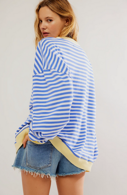 Women's Oversized Striped Sweatshirt with Dropped Shoulders - Relaxed Pullover for Everyday Wear, Leisure, and Layering