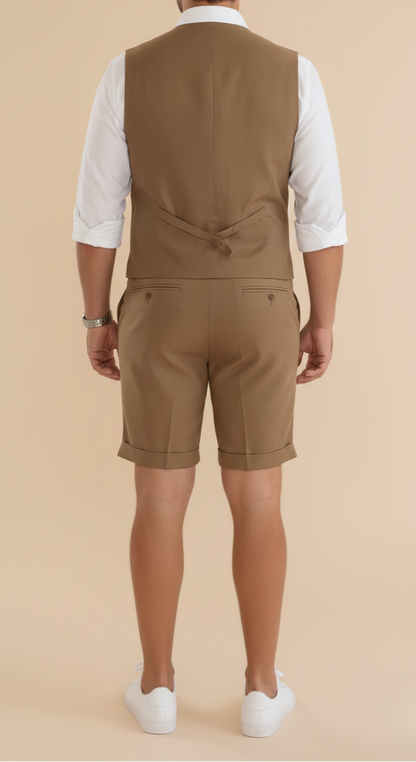 Conjunto de verano para hombre con chaleco entallado y pantalones cortos – Elegante atuendo de estilo elegante informal para bodas, vacaciones y eventos sociales
