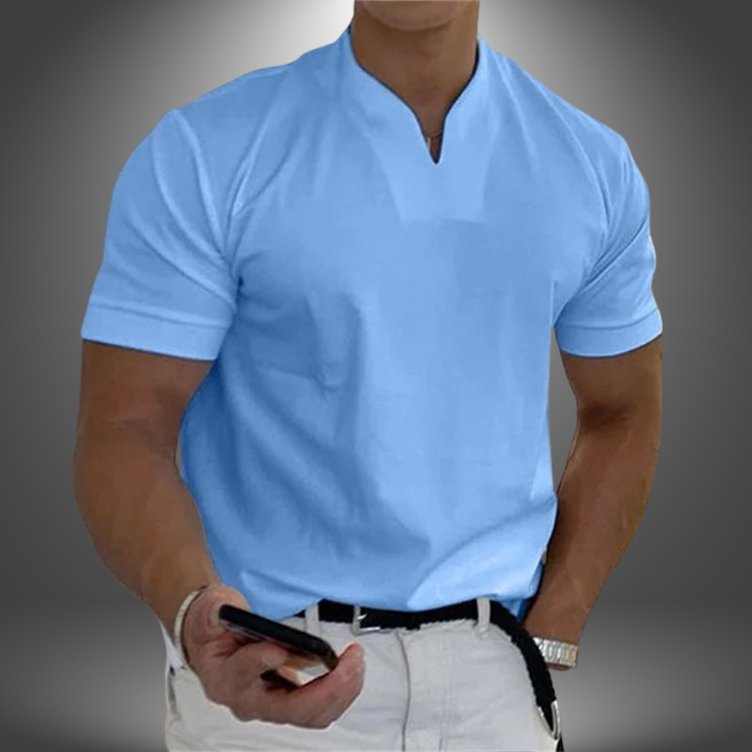 Men's T-Shirt with Notch Neckline and Slim Fit – Short-Sleeve T-Shirt for Everyday Wear, Leisure, and Smart-Casual Style