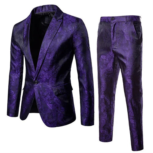 Herre Printed Slim Fit Formelt Blazer- og Buksesæt
