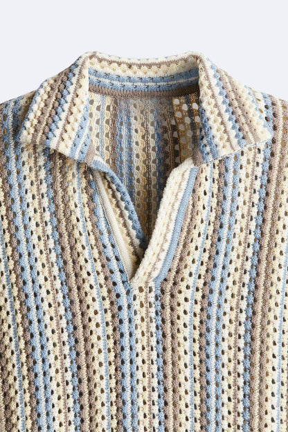 Men’s Åbenstrikket Printet Polo Afslappet Sommertop