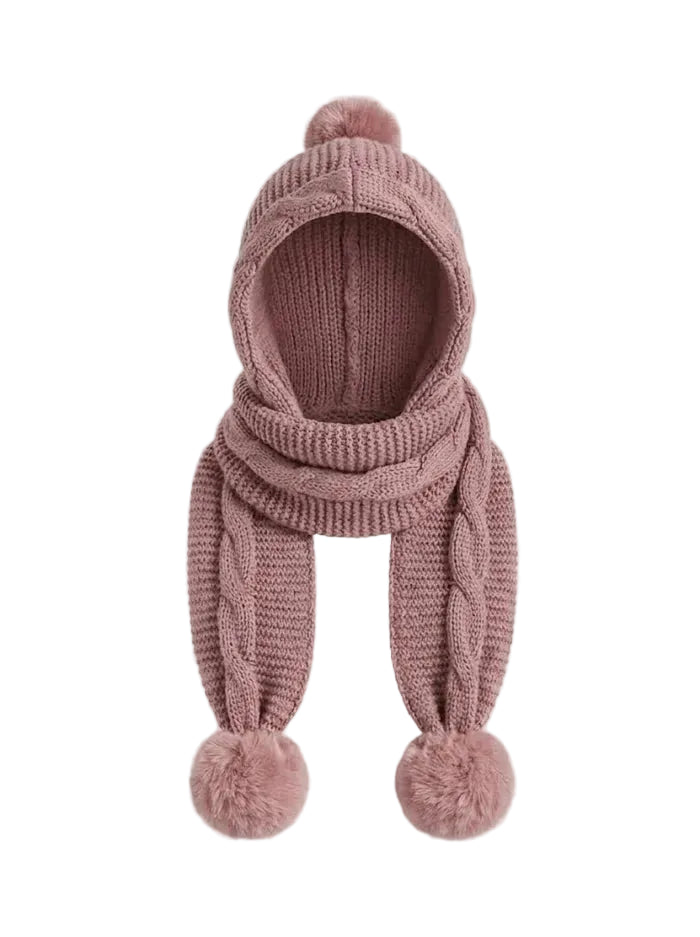 Eșarfă-cagulă tricotată de damă, cu design chunky și șnururi cu ciucuri mari – accesoriu de iarnă călduros pentru zile reci, purtare zilnică și timp liber